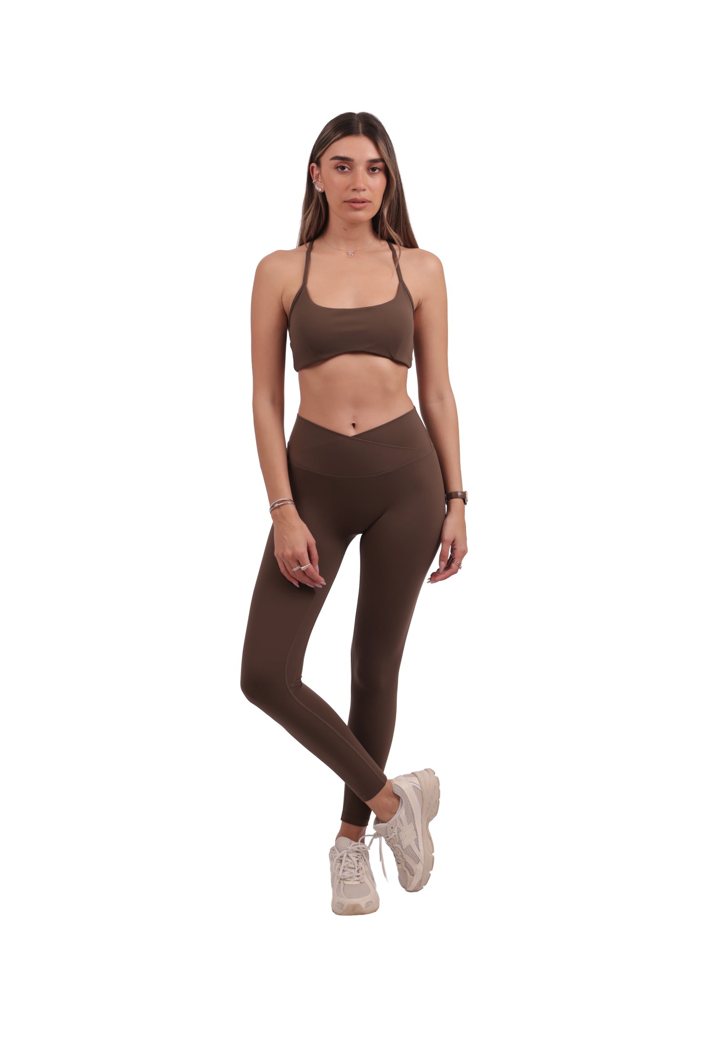 Cross Straps Removable Pads Bra & Cross V Waistband Leggings Set