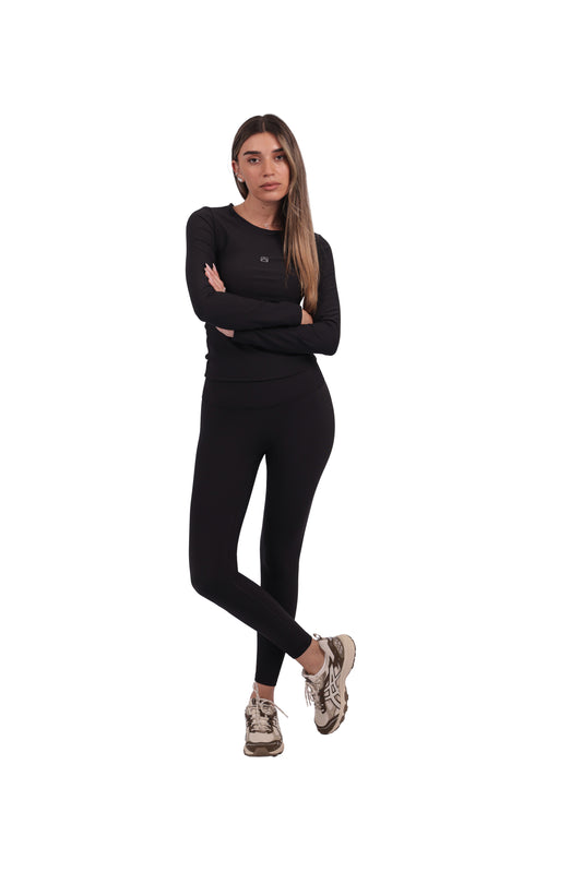 Long-Sleeve Ribbed Active Top & Seamless Leggings Set