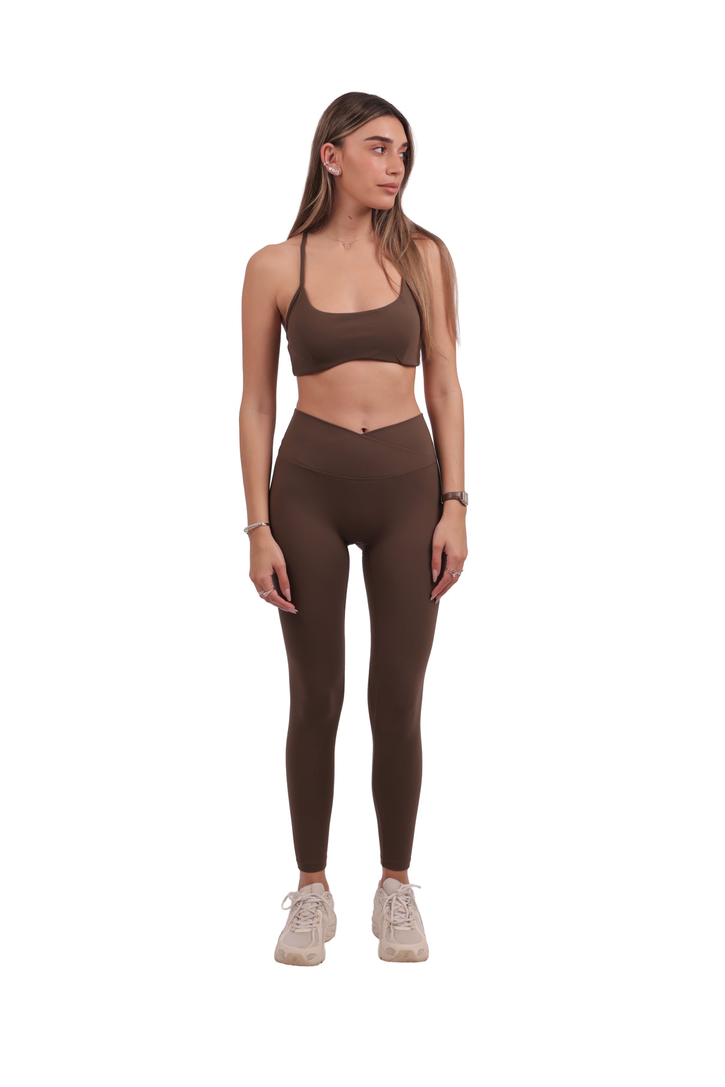 Cross Straps Removable Pads Bra & Cross V Waistband Leggings Set