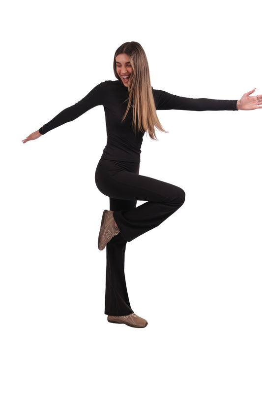 Round Neck Long-Sleeve Top & Brushed Flare Leggings Set