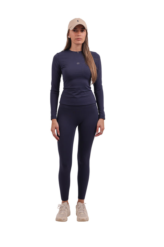 Round Neck Long-Sleeve Top & Brushed Seamless Leggings Set