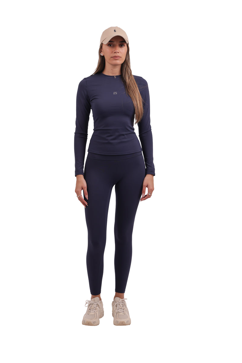 Round Neck Long-Sleeve Top & Brushed Seamless Leggings Set