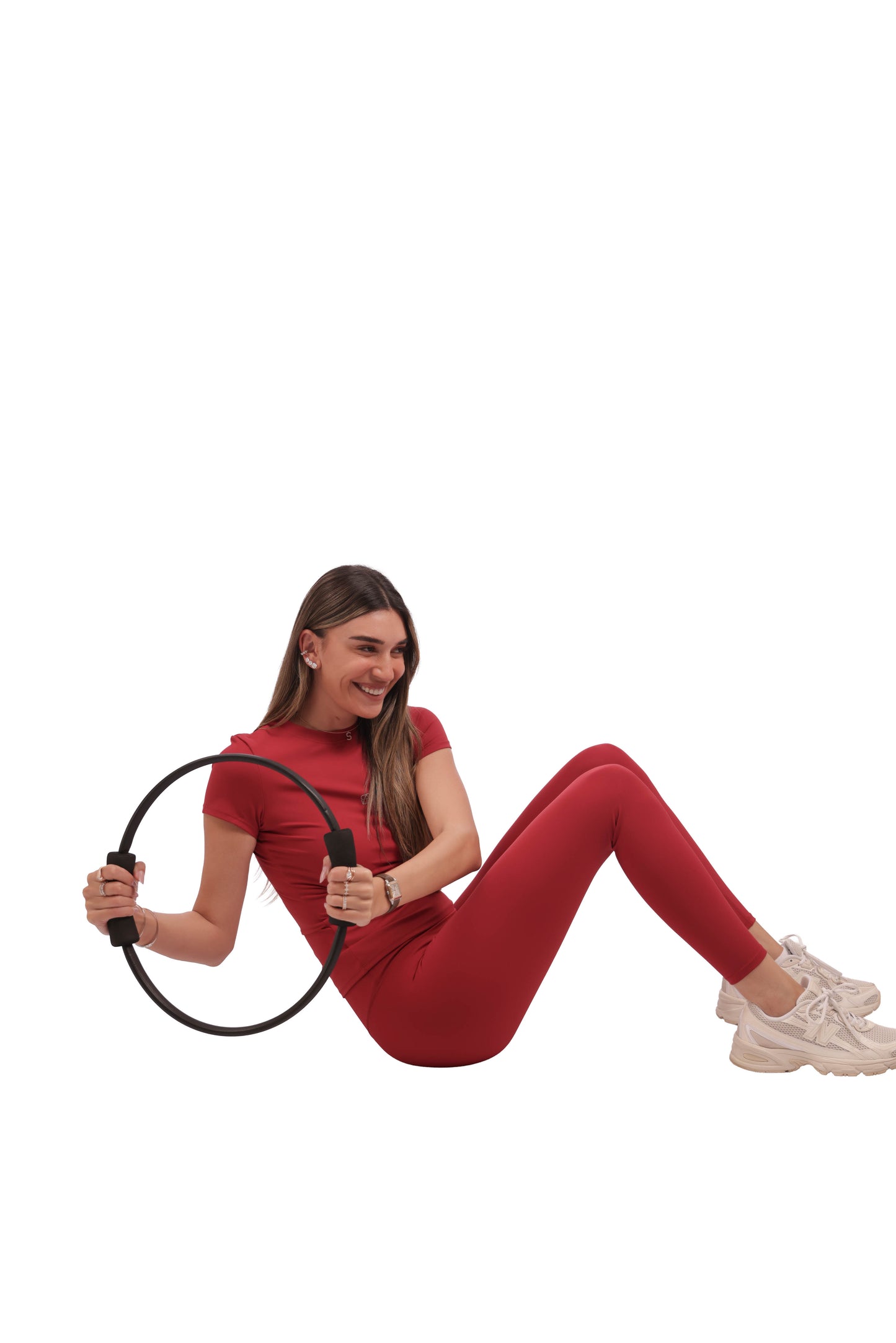 חולצת טי עם צווארון עגול, שרוולים קצרים + טייץ ללא תפר קדמי