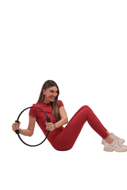 חולצת טי עם צווארון עגול, שרוולים קצרים + טייץ ללא תפר קדמי